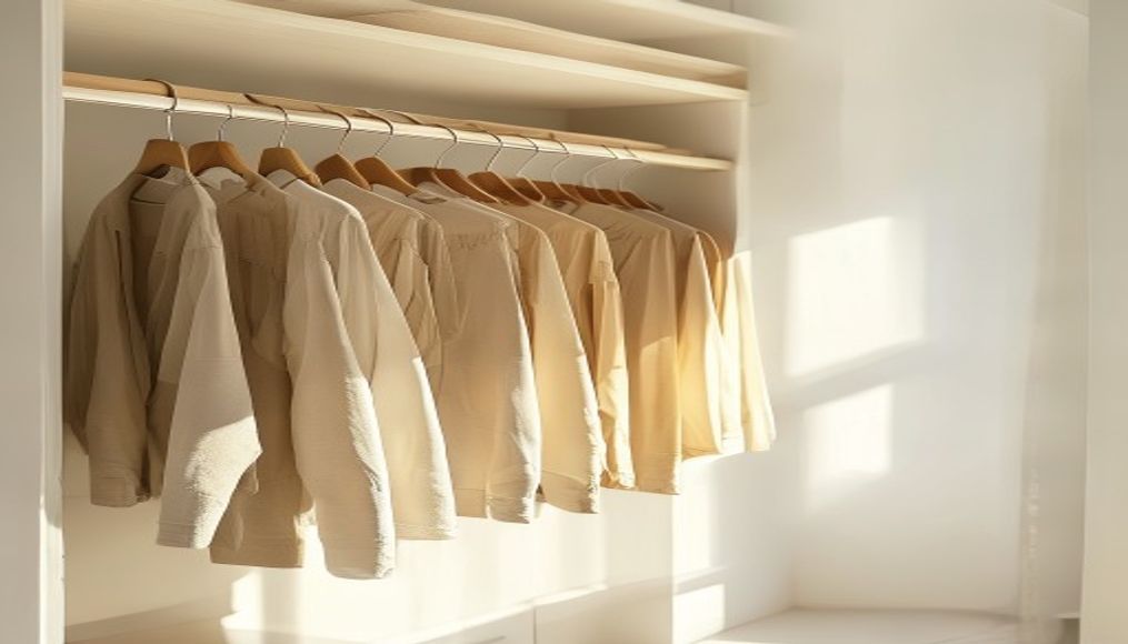 クローゼットの中から服を選ぼうとする手元